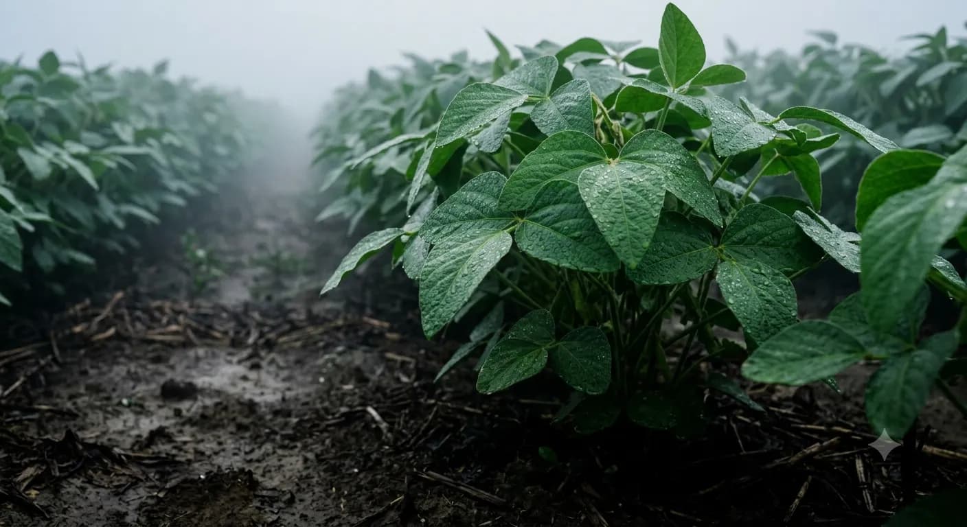 Jarak dekat tanaman hijau yang sehat dengan tetesan air di daunnya