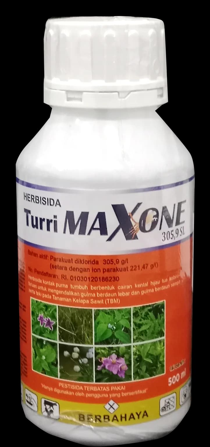 botol plastik 500 mL TURRIMAXONE 305,9 SL Herbisida Kontak Purna Tumbuh